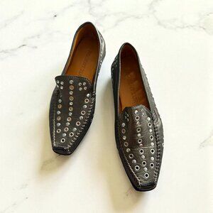 ROBERT ZUR Pewter Silver Metallic Leather Studded Flats Loafers Size 5.5